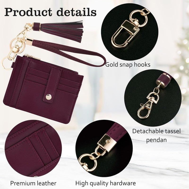 KNGITRYI Small Wristlet Wallets for Women RFID Credit Card Holder Wallet Keychain Wristlet Wallet Credit Card Wallets for Women (Wine Red) - Image 4